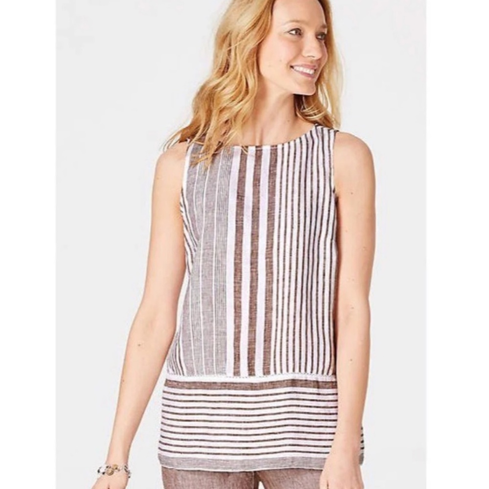 J. Jill Pure Jill Linen Tank Top Brown and White Stripe Size XS Petite
